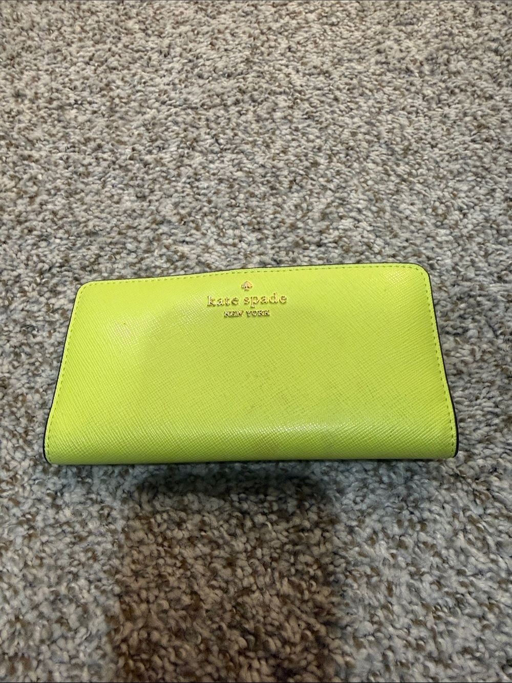 kate spade lime green Saffiano zip-around wallet